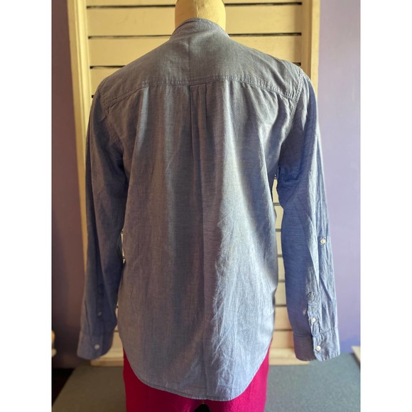 H&M button shirt Youth 14+ rounded collar long sleeves 3/4 roll up tab light - Picture 4 of 15